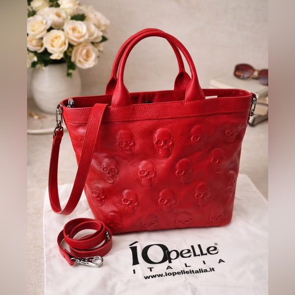 io pelle Handbags - NWT IOpelle Red Embossed Leather Tote